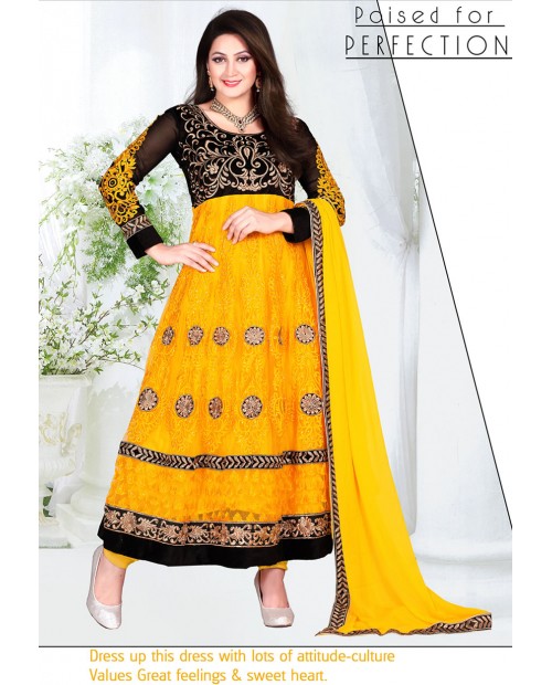 Gorgeous Yellow Color Net Designer Anarkali Suit